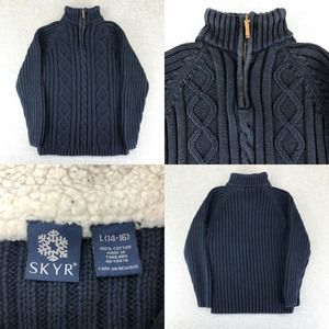 SKYR Sweater Boys Large 14-16 Cable Knit Sherpa Collar 1/4 Zip Fisherman Ski‎